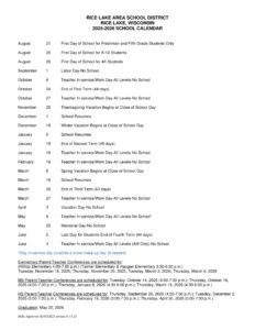 RICE LAKE AREA SCHOOL DISTRICT calendar