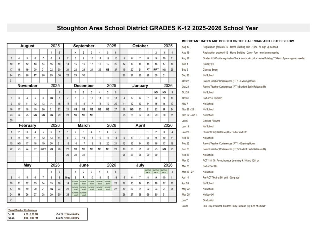 SASD stoughton calendar