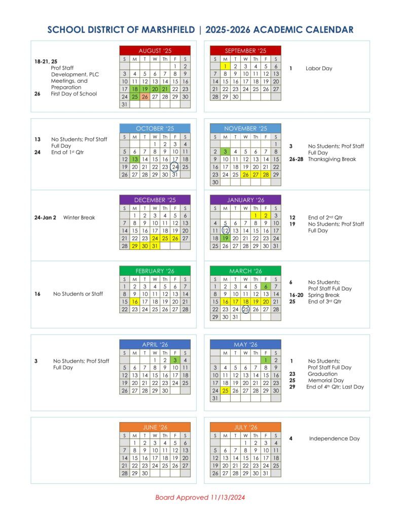 school district of marshfield calendar