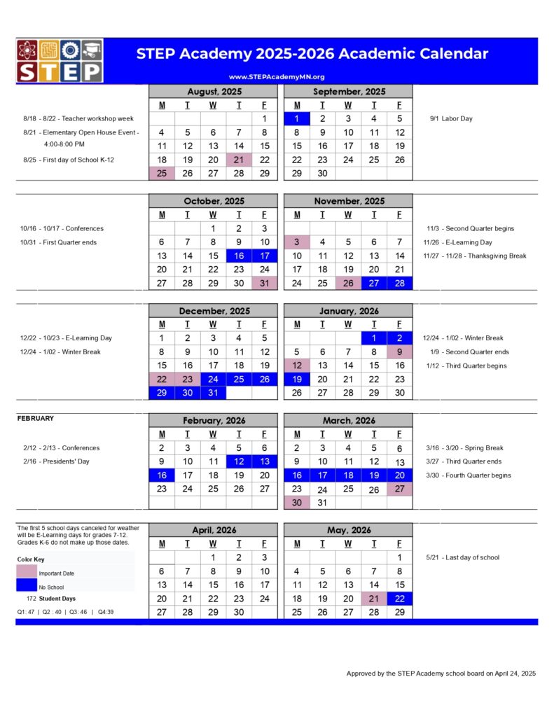 STEP Academy Calendar