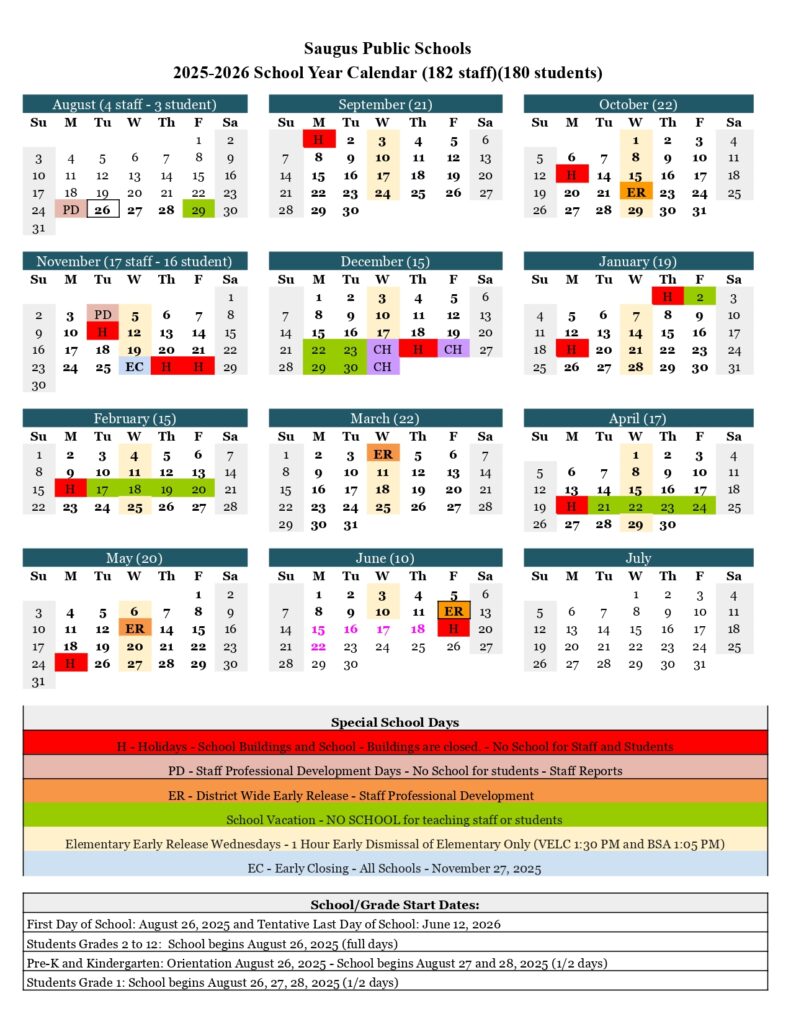saugus public schools calendar