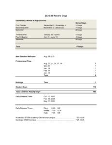 School District of Waukesha calendar