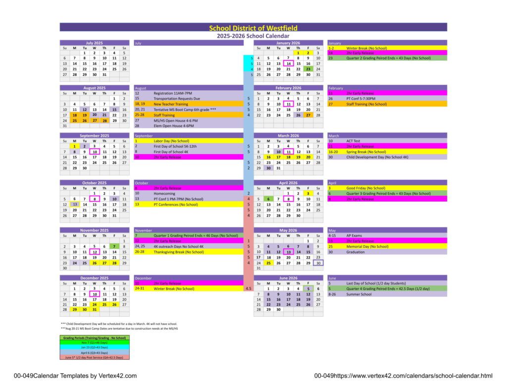 School District of Westfield CALENDAR