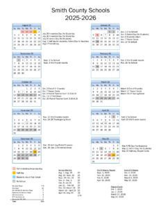 Smith County School System Calendar
