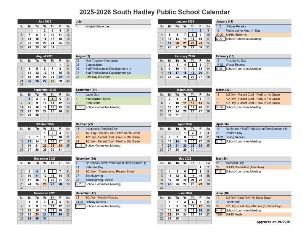 South Hadley Public Schools CALENDAR