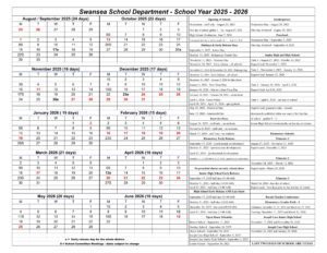 Swansea School Department calendar