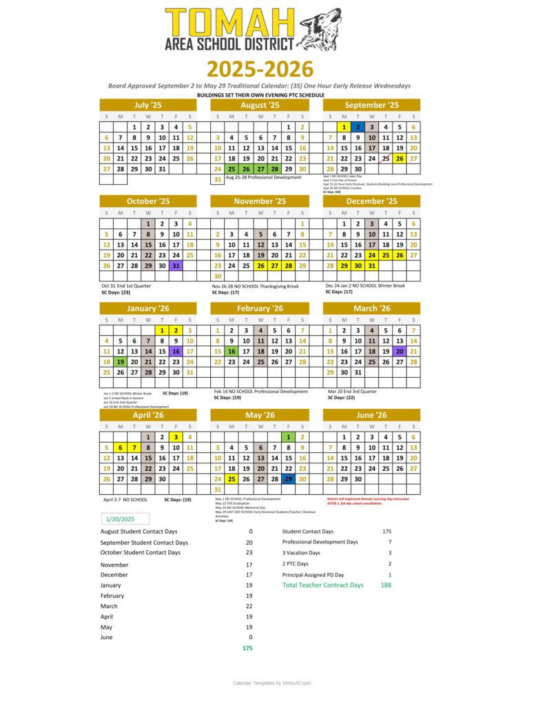 tomah area school district calendar