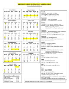 Westfield Public Schools calendar
