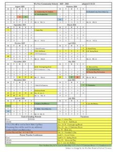 WA NEE COMMUNITY SCHOOL CALENDAR