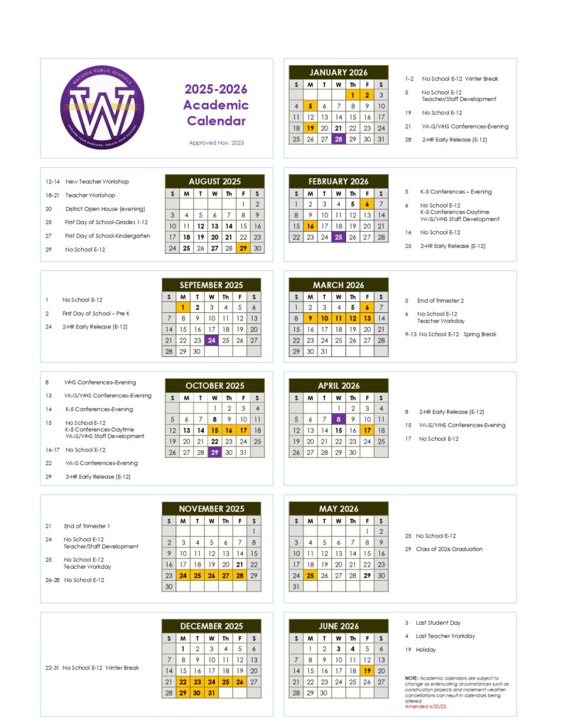 Waconia public schools calendar