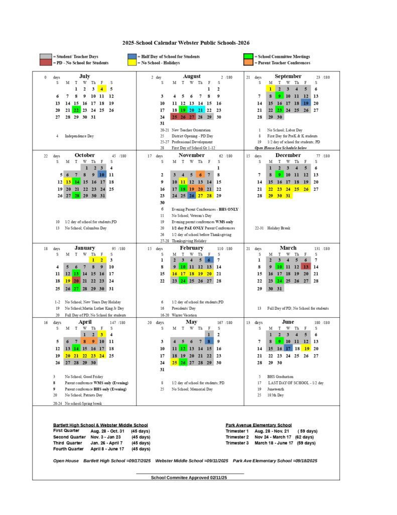 Webster Public Schools CALENDAR