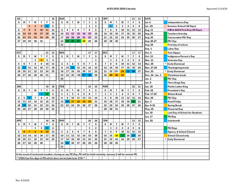 aces calendar