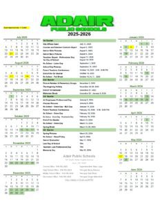 Adair Public Schools calendar