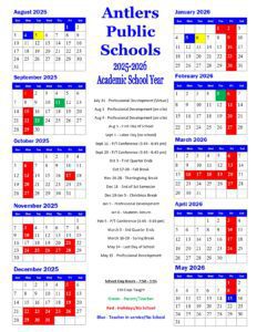 Antlers Public Schools 25-26 calendar