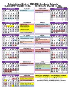 Astoria School District 25-26 calendar