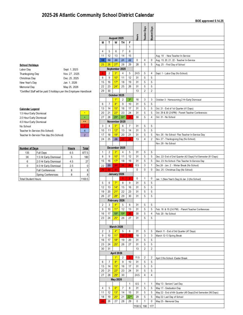 Atlantic Community School District calendar