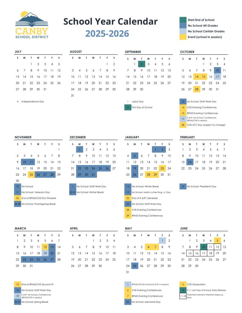 CANBY school district calendar