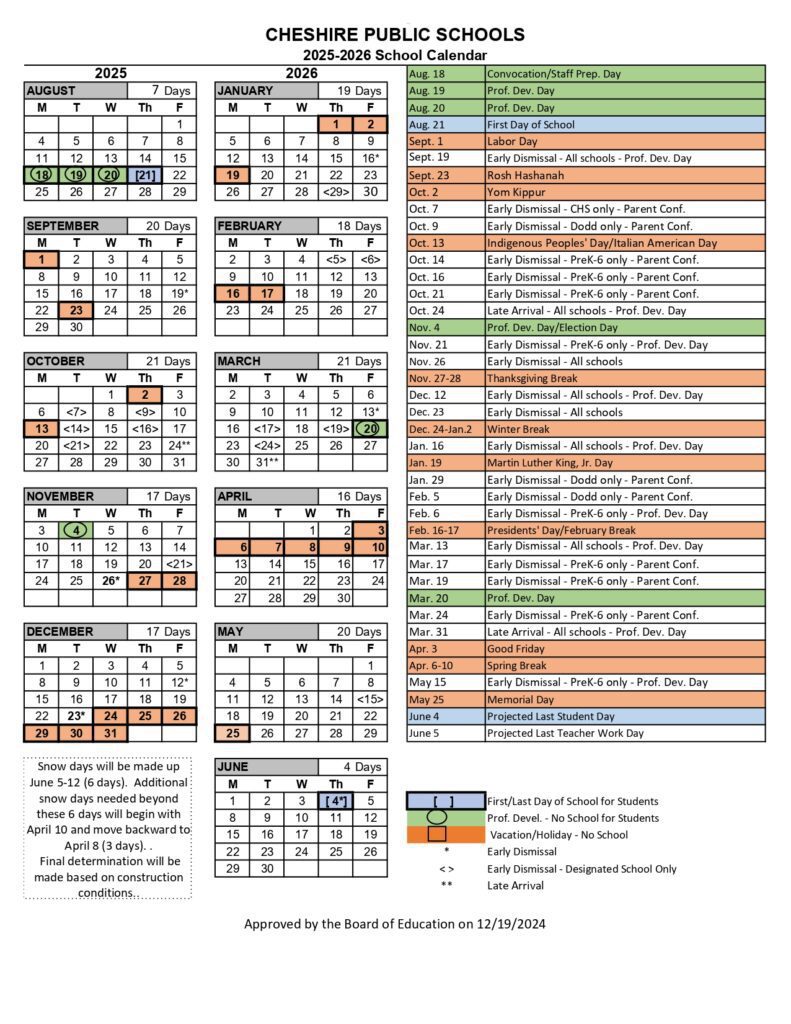 cheshire public schools calendar