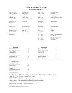 Commerce Public Schools calendar