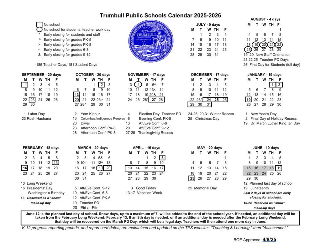 Calendar - Trumbull Public School District
