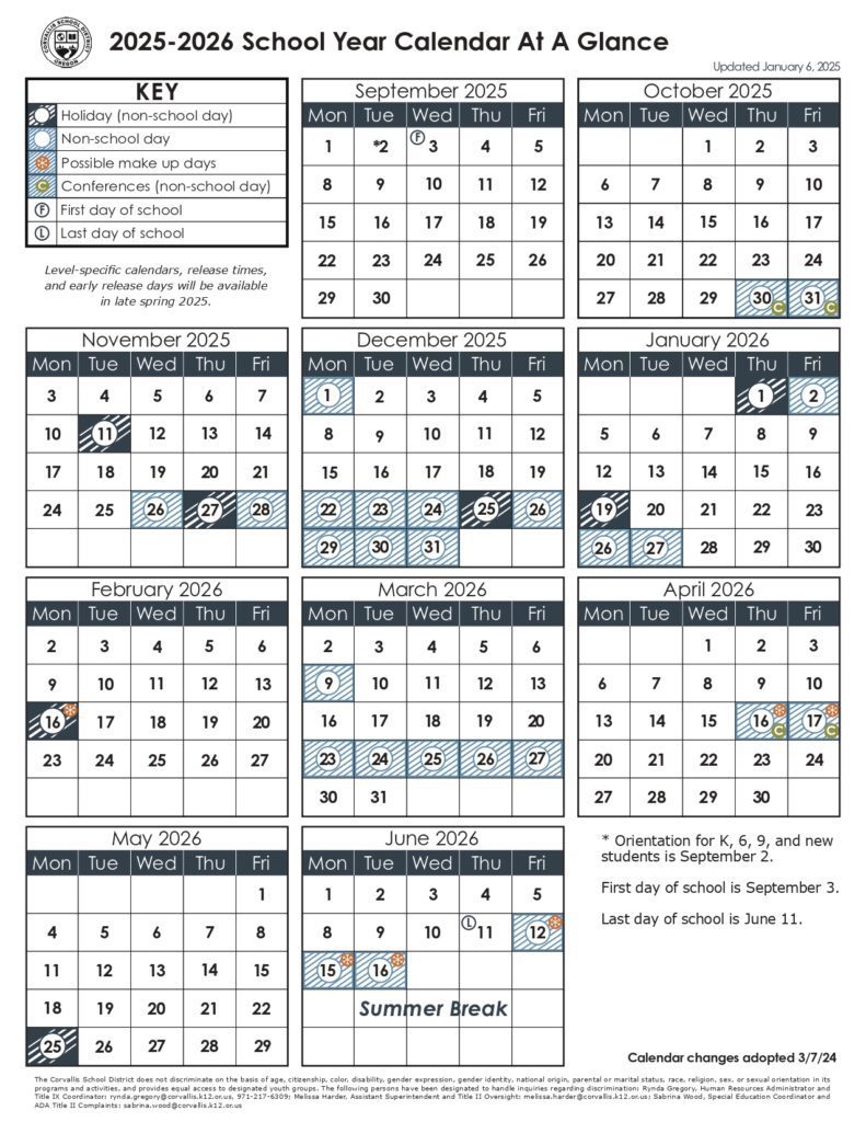 Corvallis School District 25-26, 2 calendar