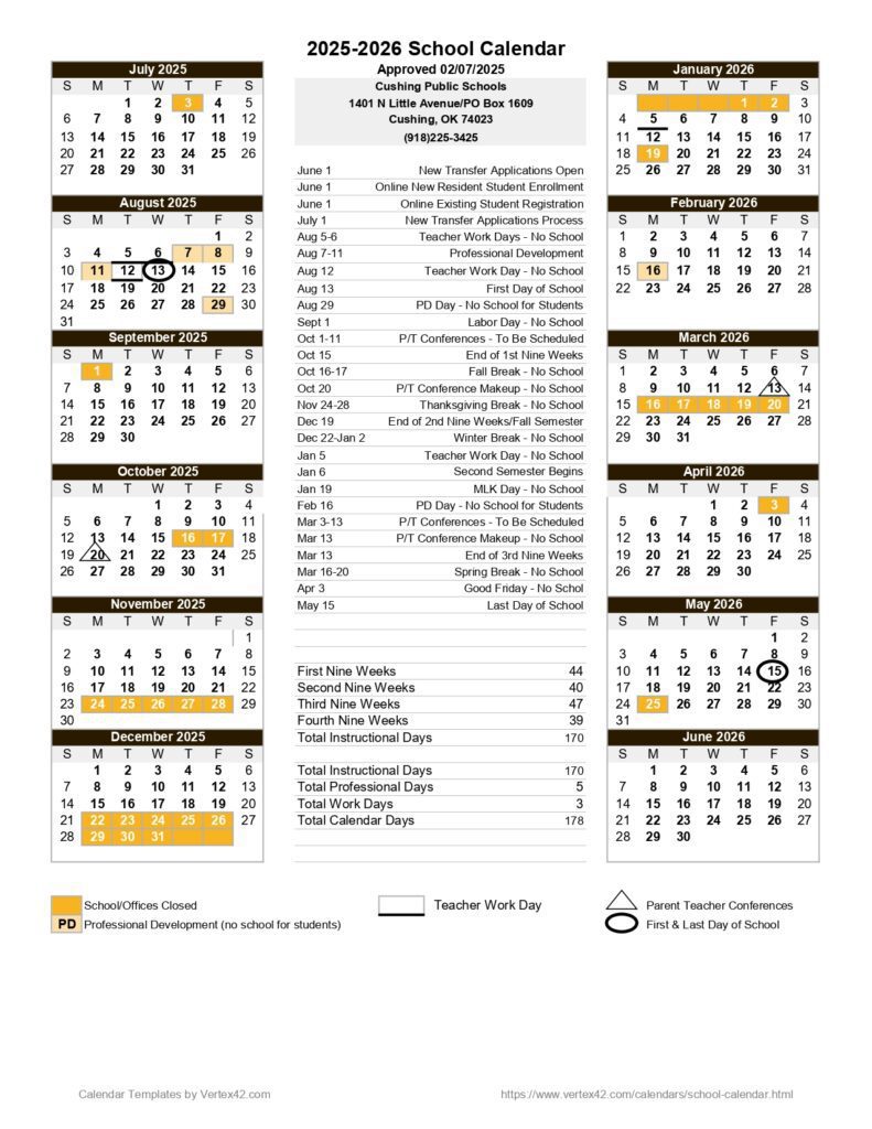 cushing public schools calendar