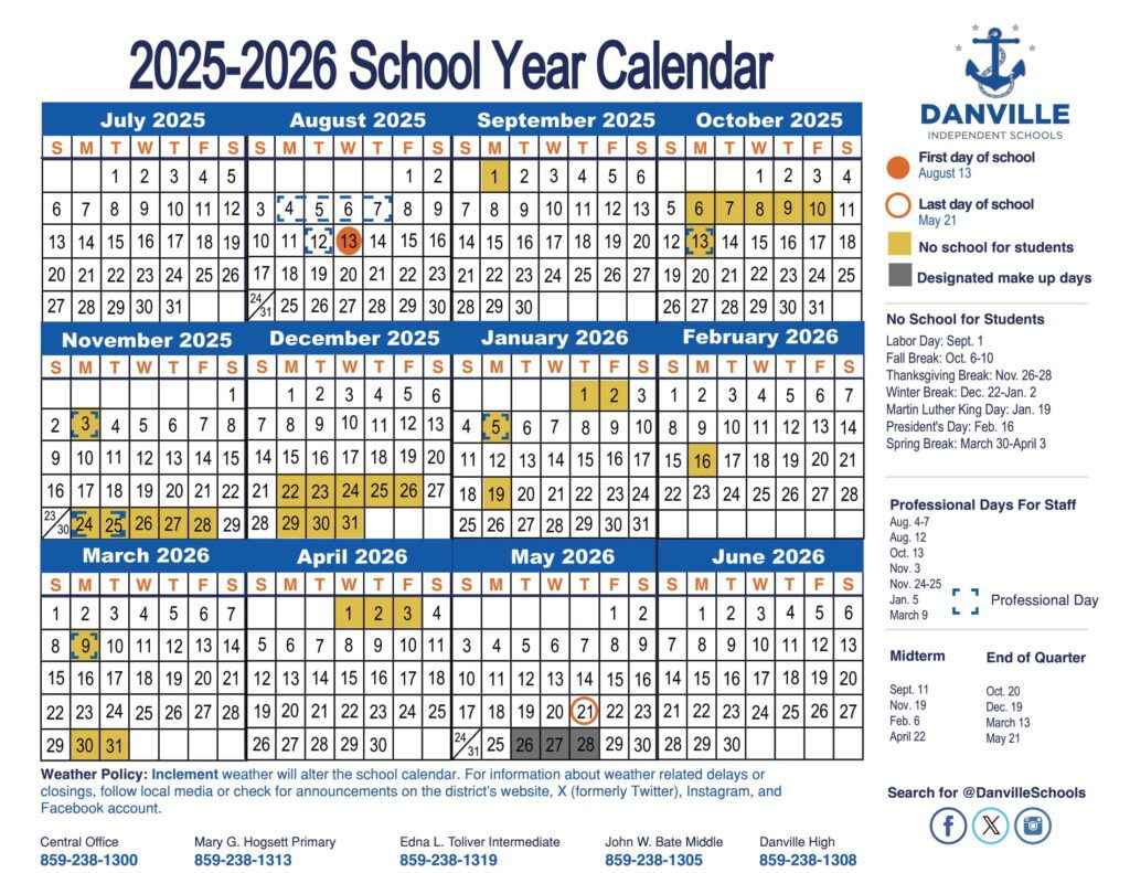 Danville Independent Schools calendar