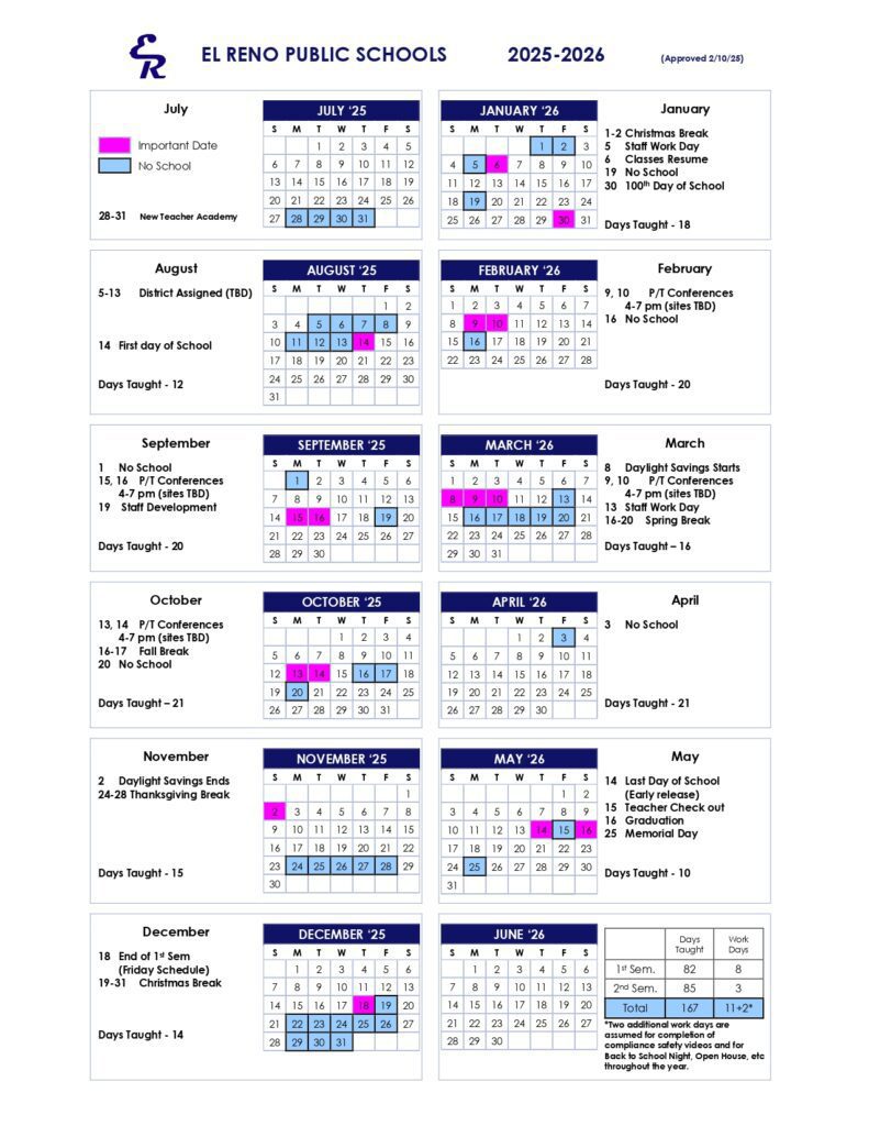 El Reno Public Schools calendar