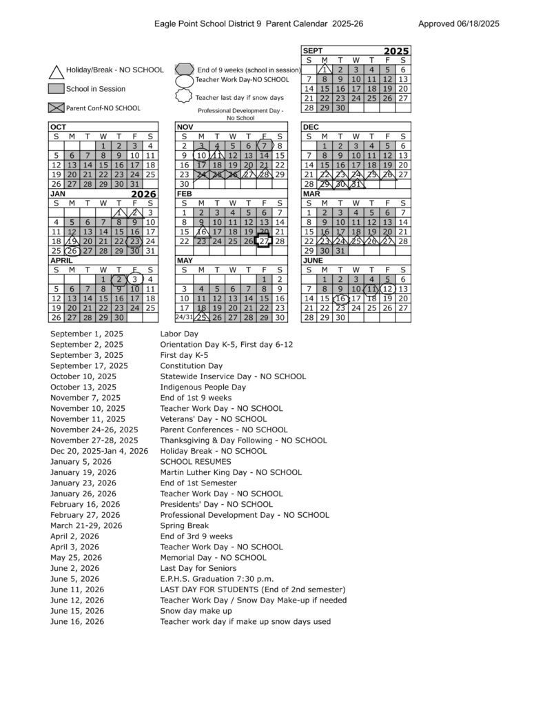 Eagle Point School District 9 25-26, 1 calendar