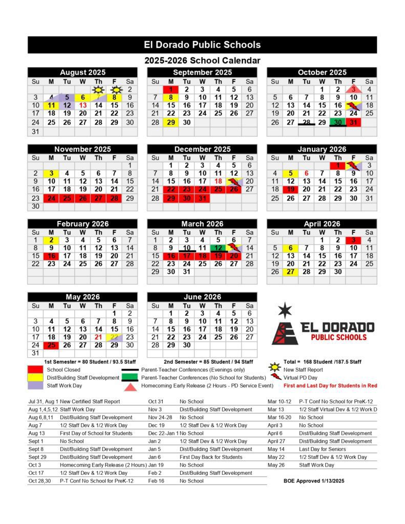 El Dorado Public Schools calendar