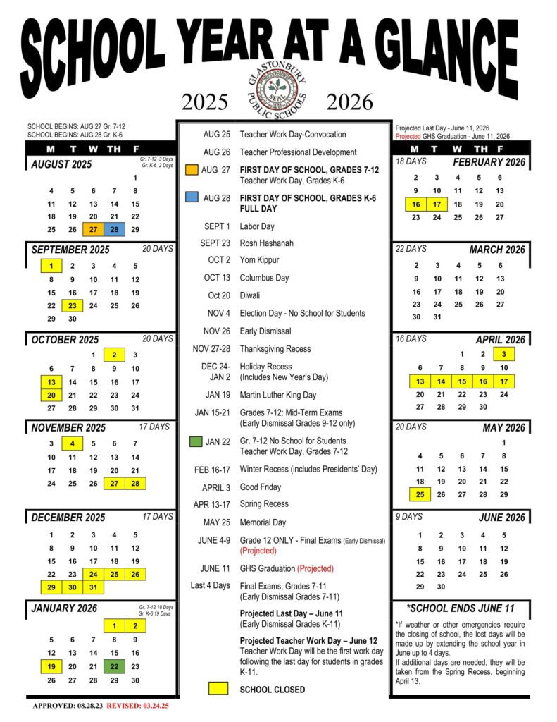 Glastonbury Public Schools - District Calendars