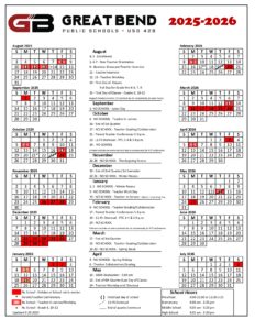 GREAT BEND PUBLIC SCHOOLS USD 428, 25-26 CALENDAR