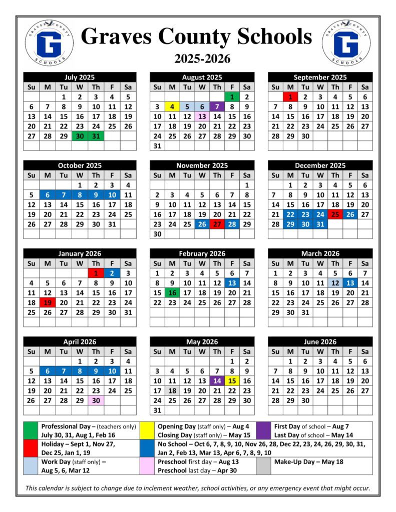 Graves County Schools calendar