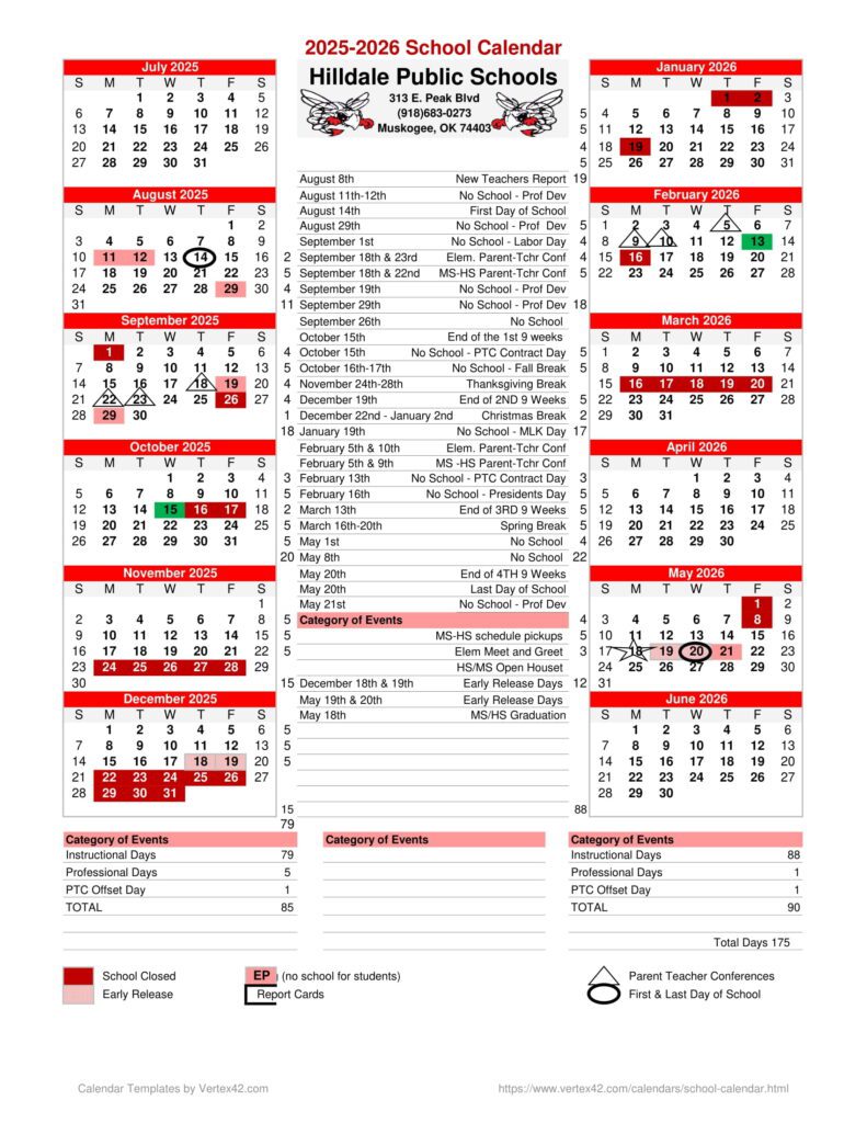 hilldale public schools calendar