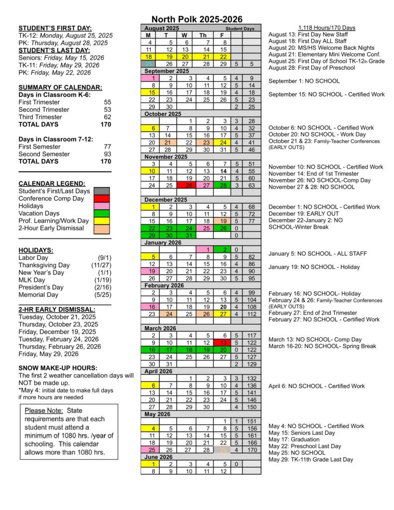 North Polk Community School District calendar