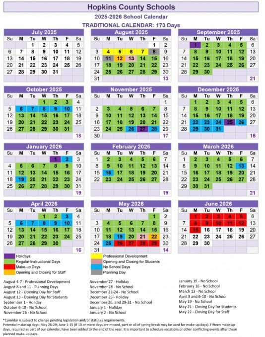 HOPKINS COUNTY SCHOOLS CALENDAR