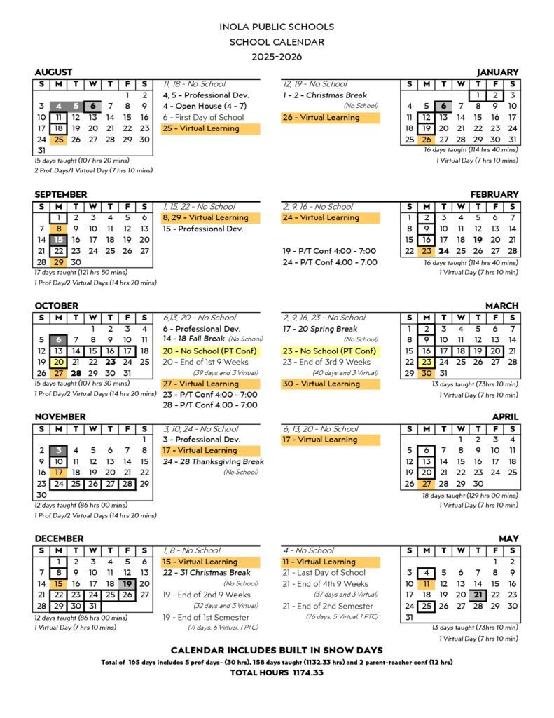 Inola Public Schools CALENDAR