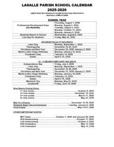 LASALLE PARISH SCHOOL 25-26 CALENDAR