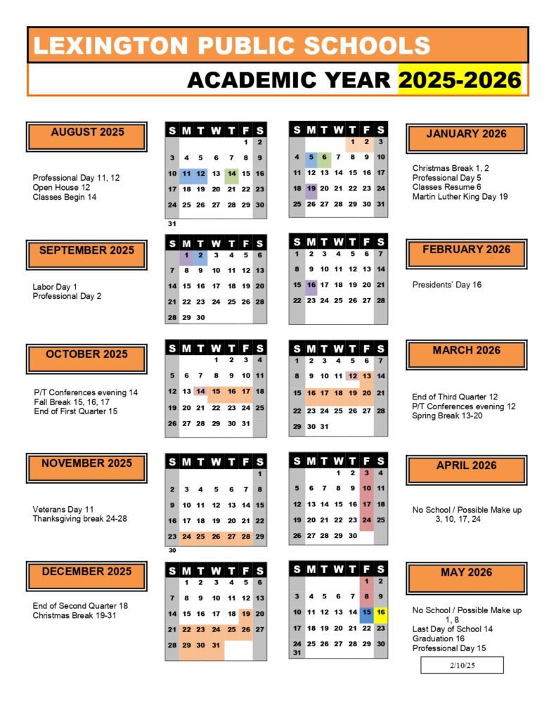 LEXINGTON PUBLIC SCHOOLS 25-26 CALENDAR