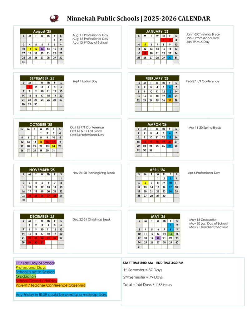 Ninnekah Public Schools calendar