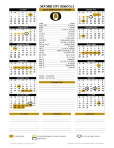 Oxford City Schools calendar