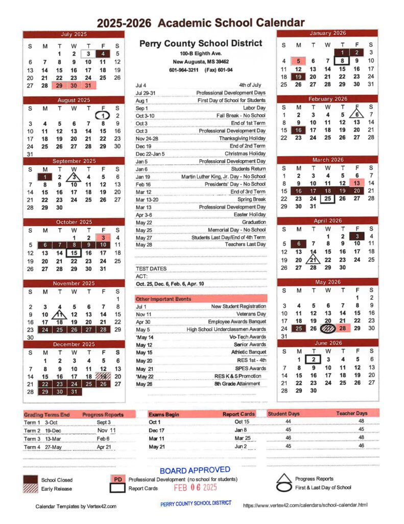 Perry County School District calendar