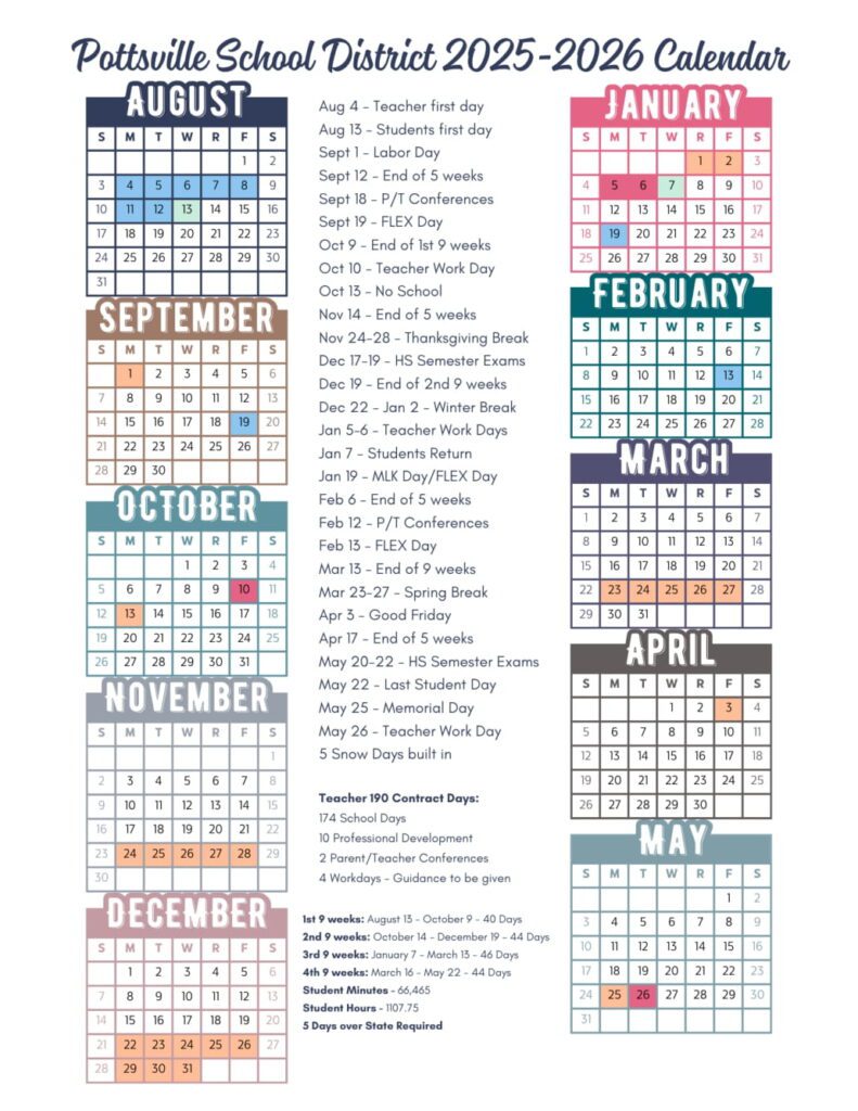 Pottsville School District ar calendar