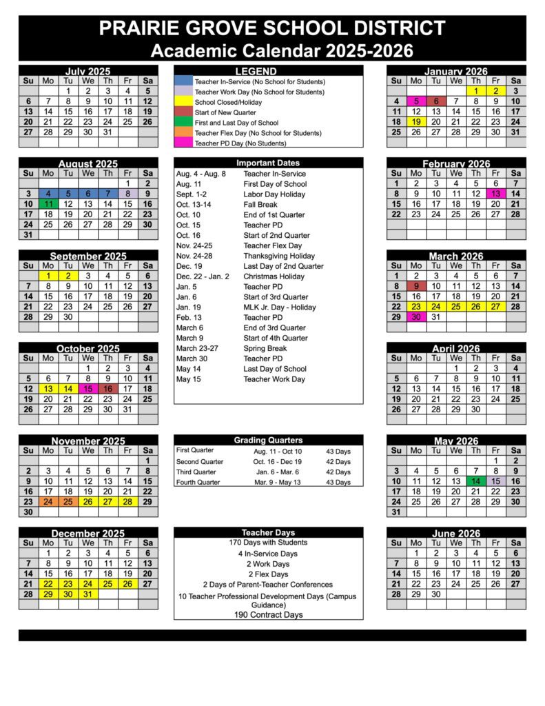 Prairie Grove School District calendar