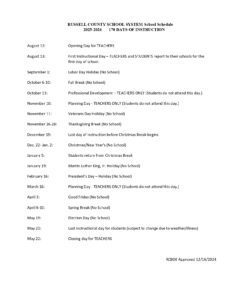 russel county school calendar