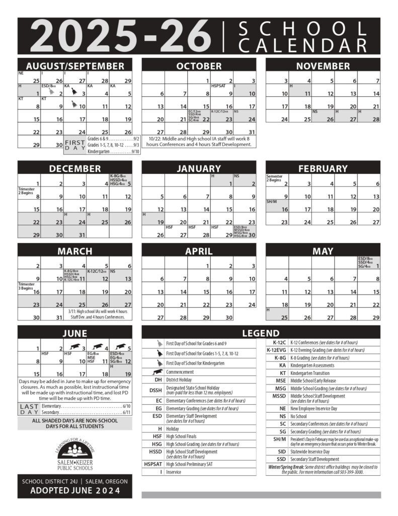 SALEM KEIZER PUBLIC SCHOOLS 25-26 CALENDAR