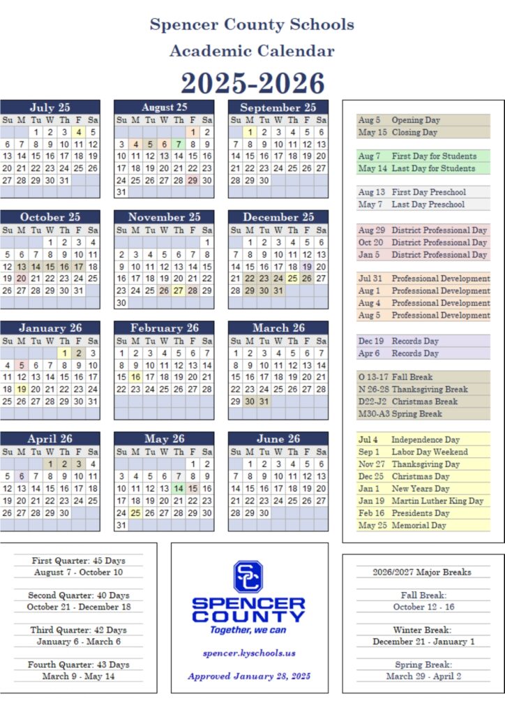 Spencer County Schools 25-26 CALENDAR