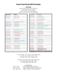 Vernon Parish Schools calendar