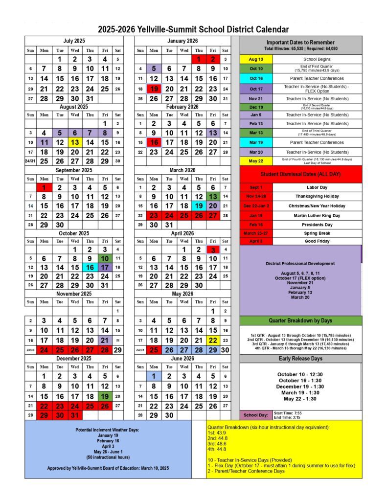 Yellville-Summit Schools calendar