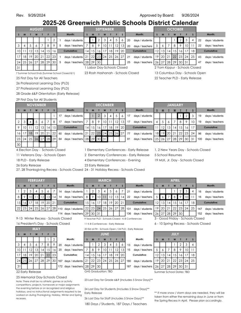 greenwich public schools calendar
